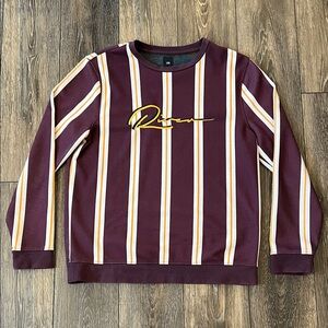 River Island Men's Maroon Striped Crewneck Sweater Size Large